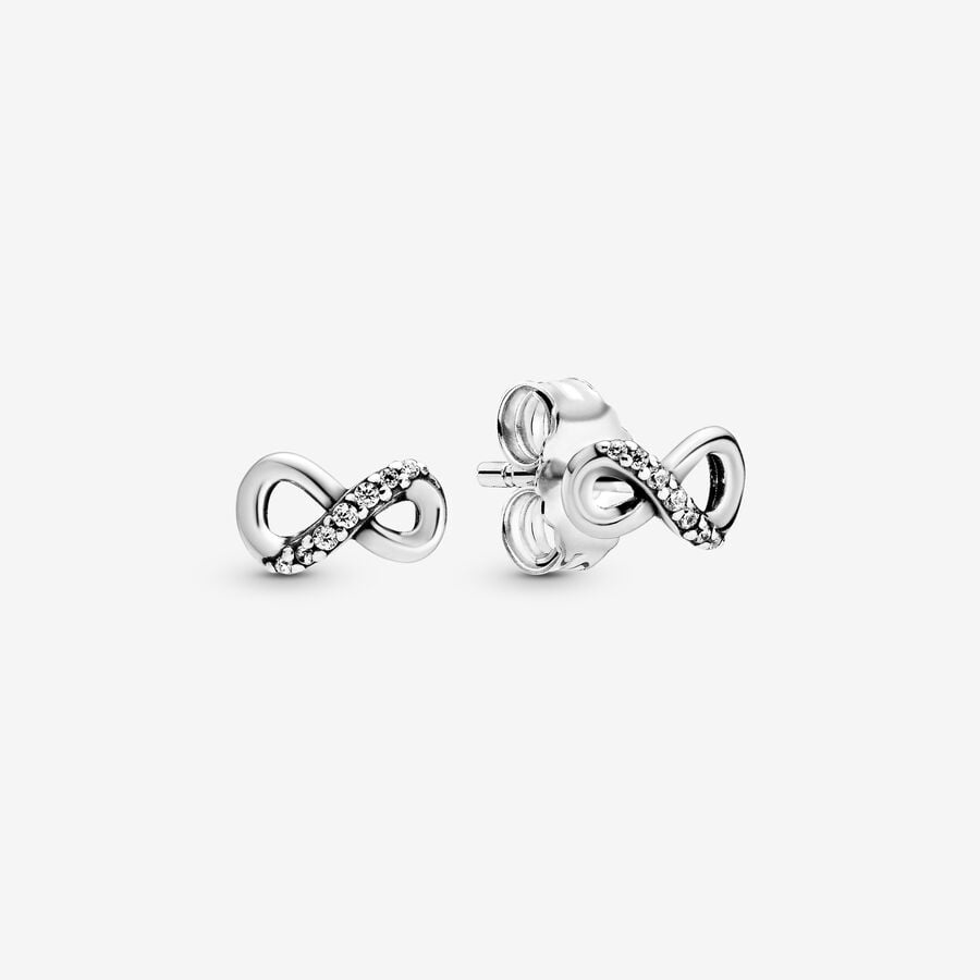 925 Sterling Silver Sparkling Infinity Stud Earrings Zircon Stone Forever Love Earrings Jewelry Valentine's Gift For Girlfriend