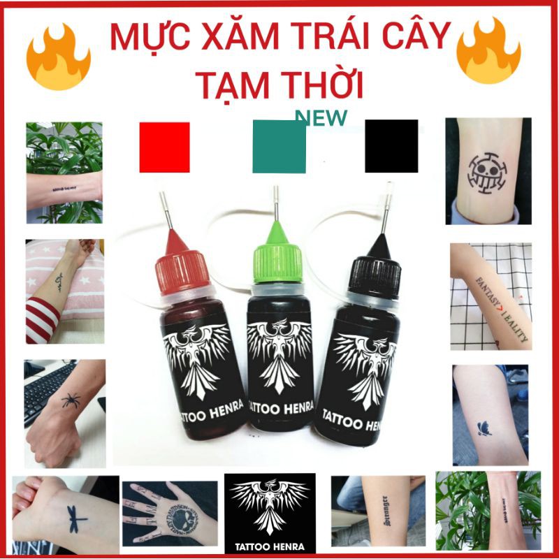 Mực xăm trái cây tạm thời 15 ngày mực Đen, Đỏ, Xanh