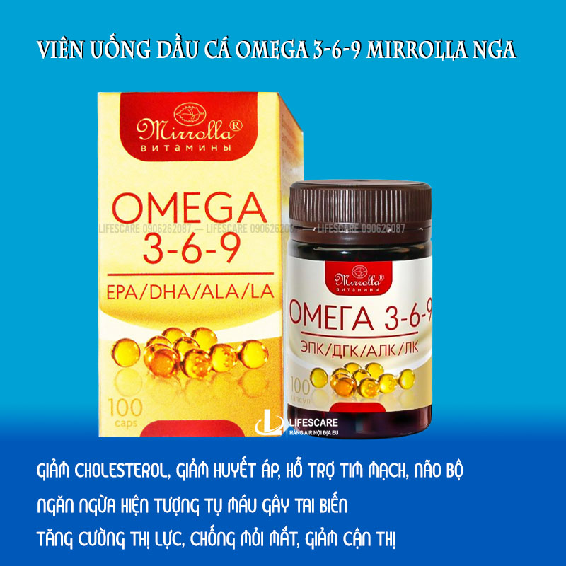 Viên uống dầu cá omega 369 mirrolla của nga lọ 100 viên