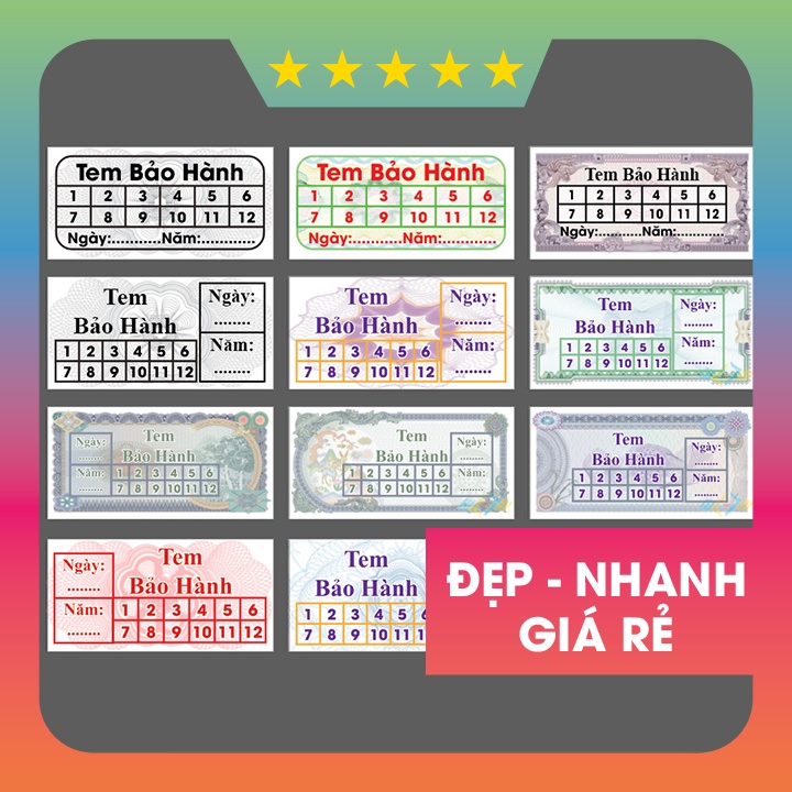 2x1cm tem bảo hành, tem vỡ, tem bể có sẳn - rẻ - đẹp khổ a4