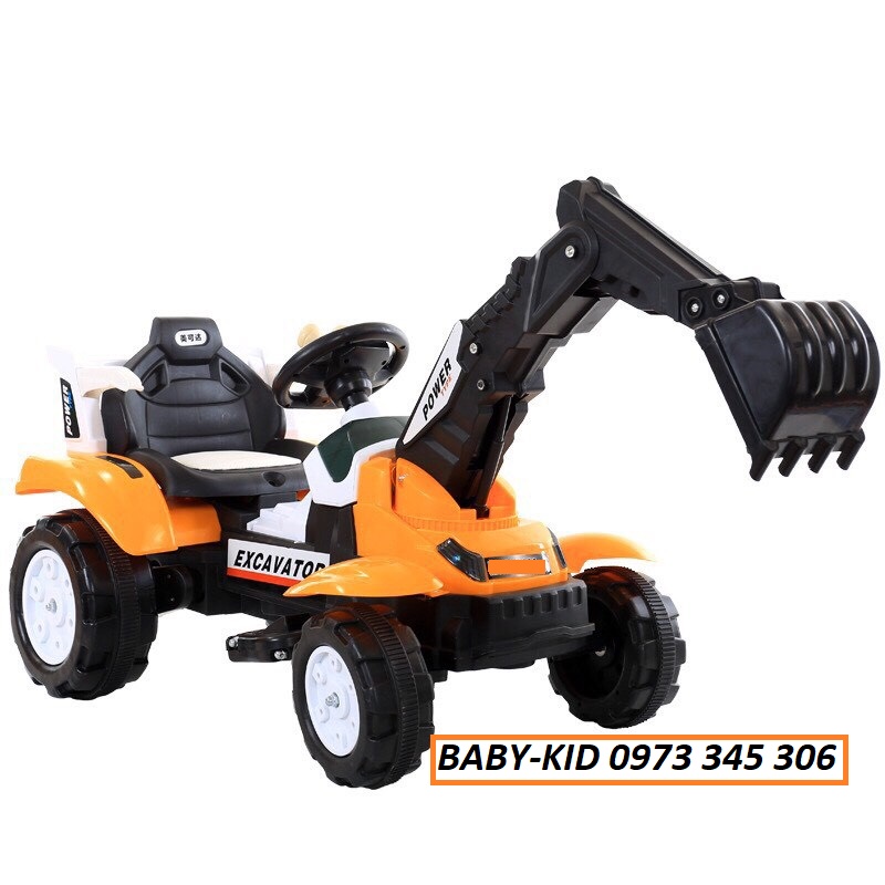Xe cẩu điện cho bé tự vận hành và lái BABY-KID TLY 1619 ghế da, tải trọng 60kg, động cơ lớn cho bé thoải mái di chuyển trên mọi địa hình, có nhạc, còi (Cam-Đỏ-Xanh)