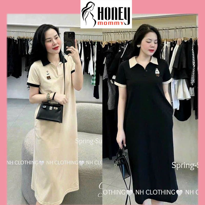 Đầm bầu váy bầu sơ mi polo dáng xuông công sở đi làm đi chơi trẻ trung có cổ hd2786 honey mommy