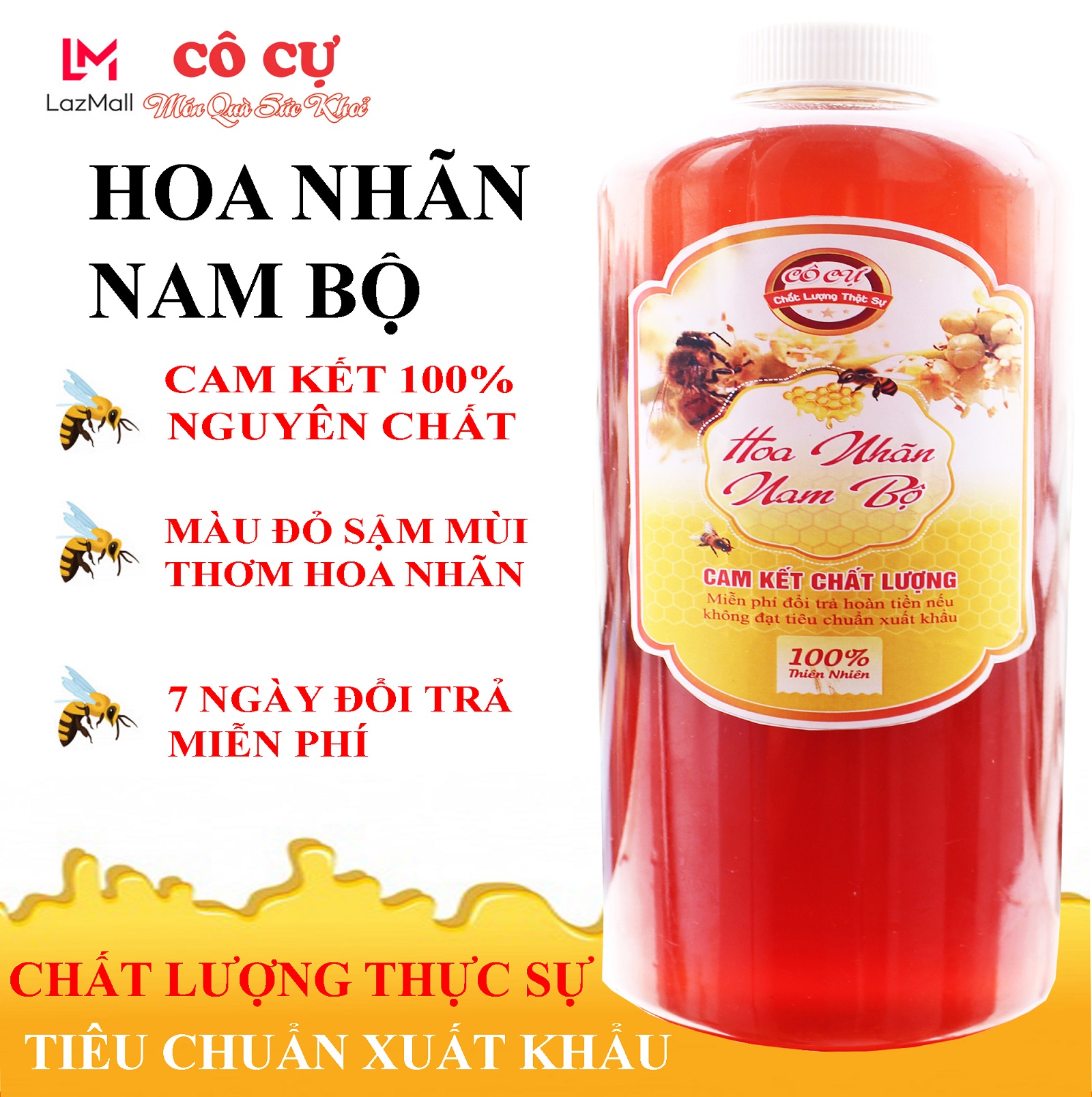 Mật ong nguyên chất hoa Nhãn 1 Lít chai nhựa cao cấp cam kết chất lượng từ gian hàng chính hãng