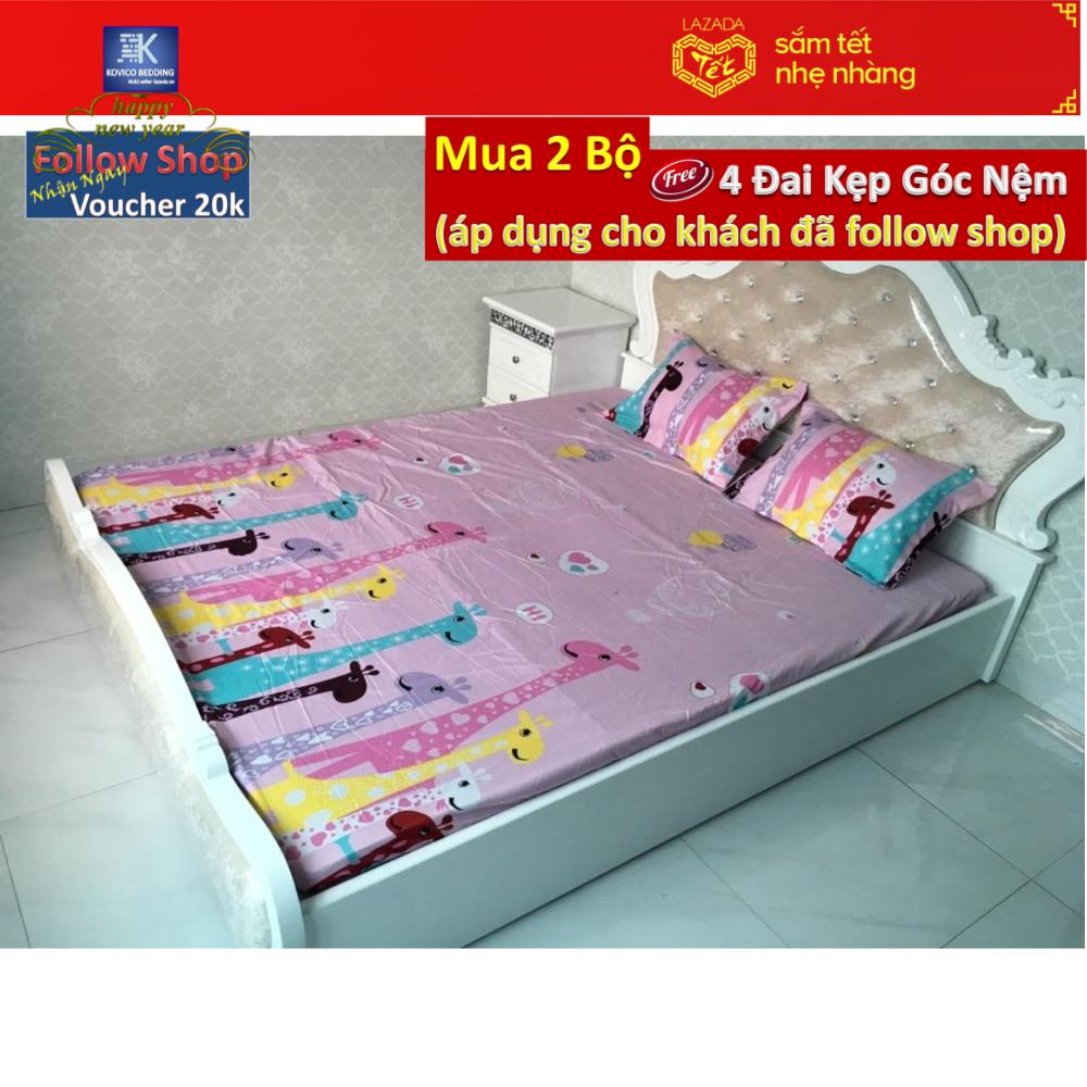 Bộ ga chun poly 1m6x2m + 2 áo gối 45cmx65cm.