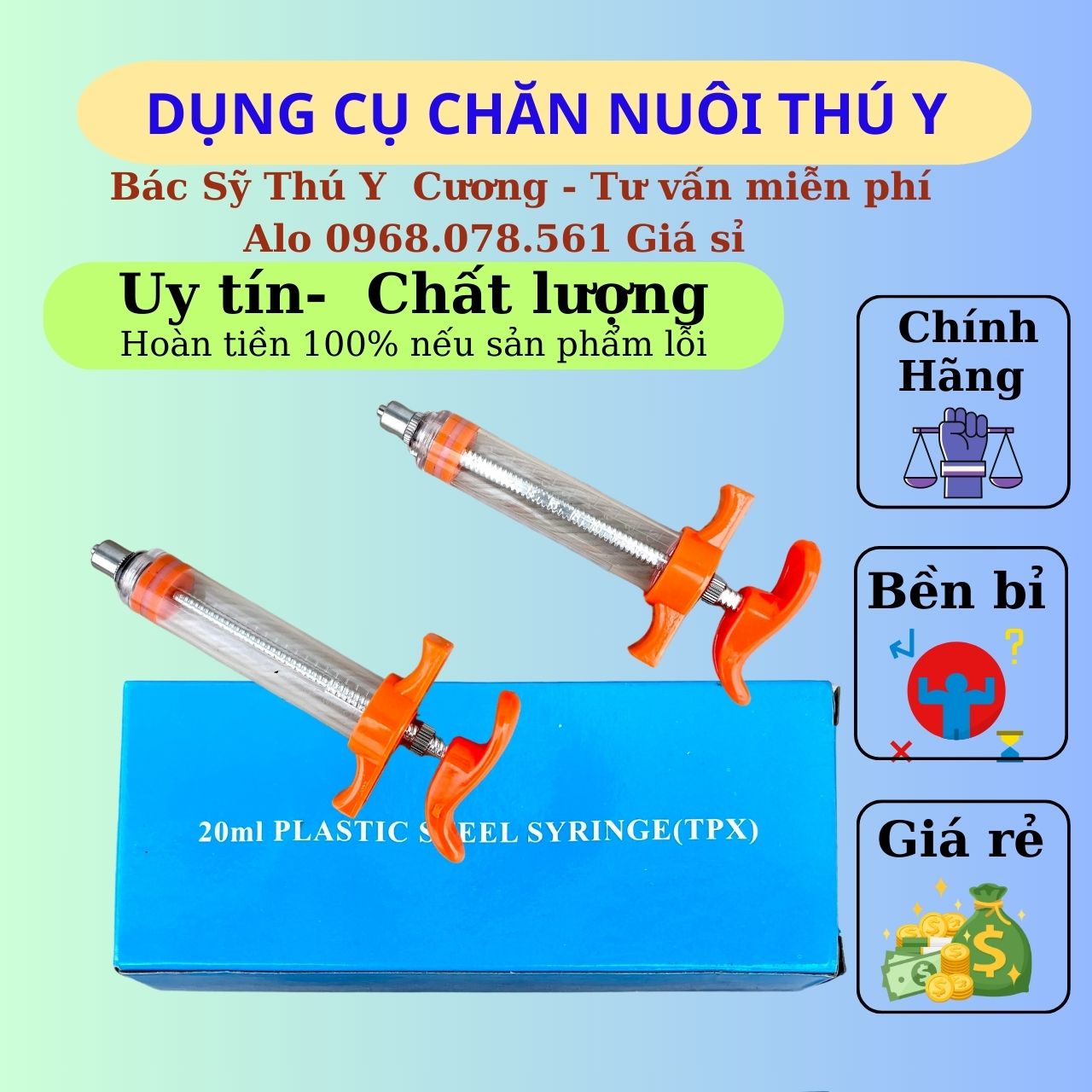 Xilanh Meka Plastic 20ml, Xilanh thú y tiêm gia súc gia cầm