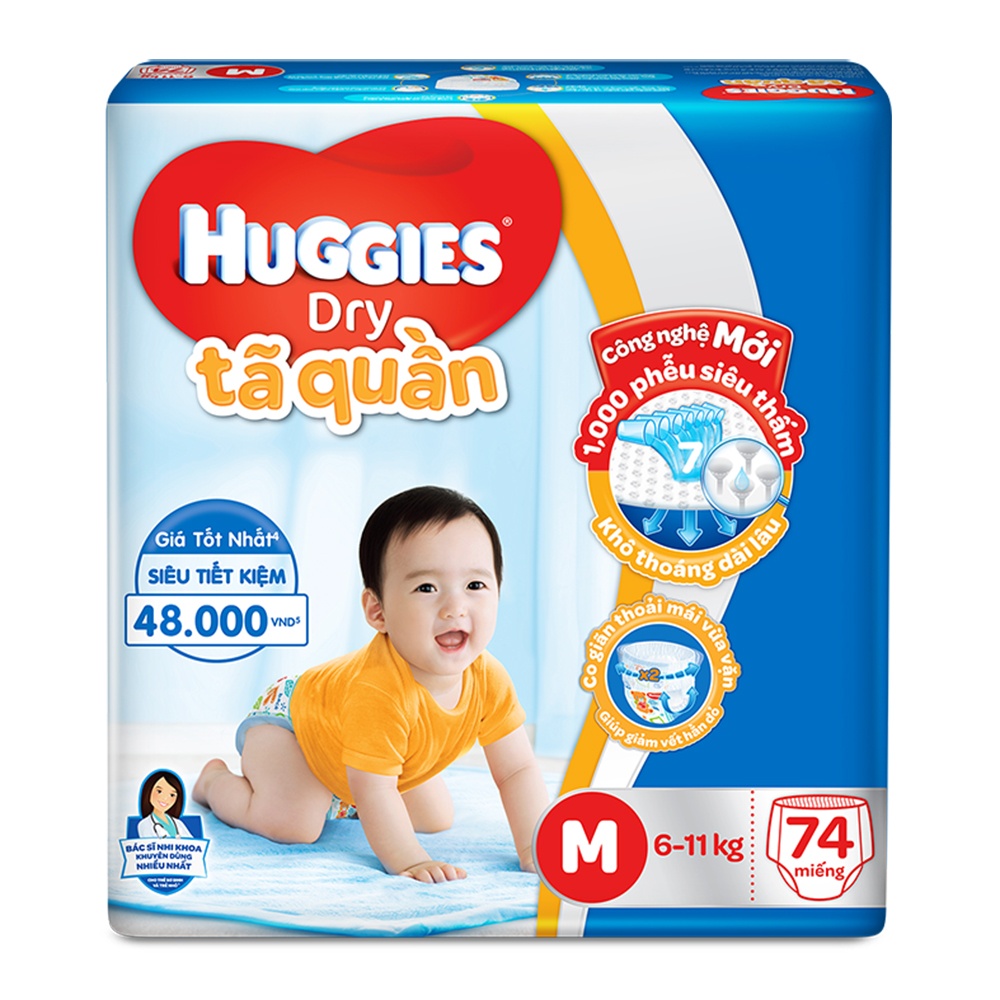 Tã quần Huggies mẫu mới (Đệm mây co giãn) M74/L68/XL62/XXL56