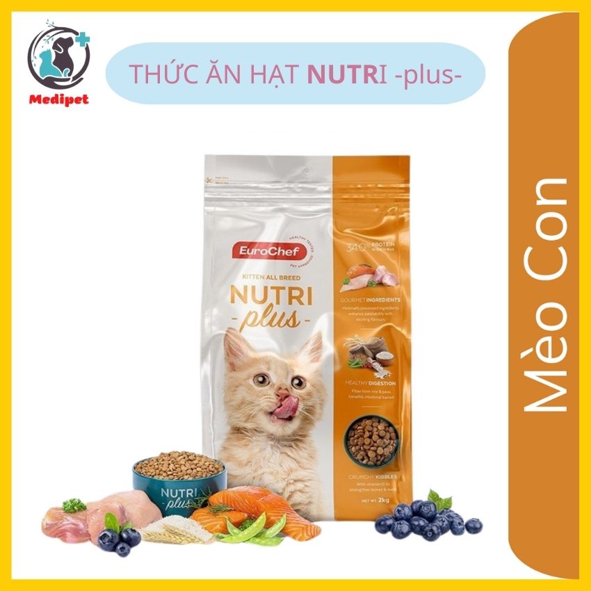 Thức ăn hạt mèo con Eurochef Nutri plus giúp tiêu búi lông bổ sung dinh