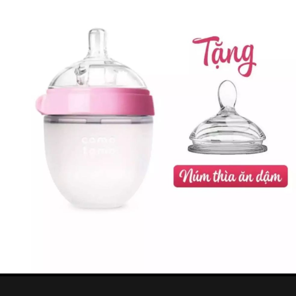 FREESHIP-Bình sữa comotomo loại 150ml màu hồng/xanh núm 1 tia [tặng kèm núm thìa ăn dặm cho bé]