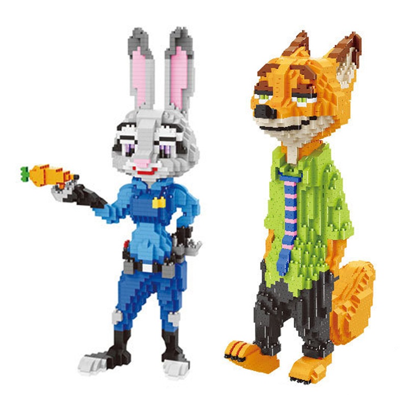 Mô hình lego cáo và thỏ zootopia, mảnh trơn cáo nick và thỏ judy, hoạt hình cáo và thỏ