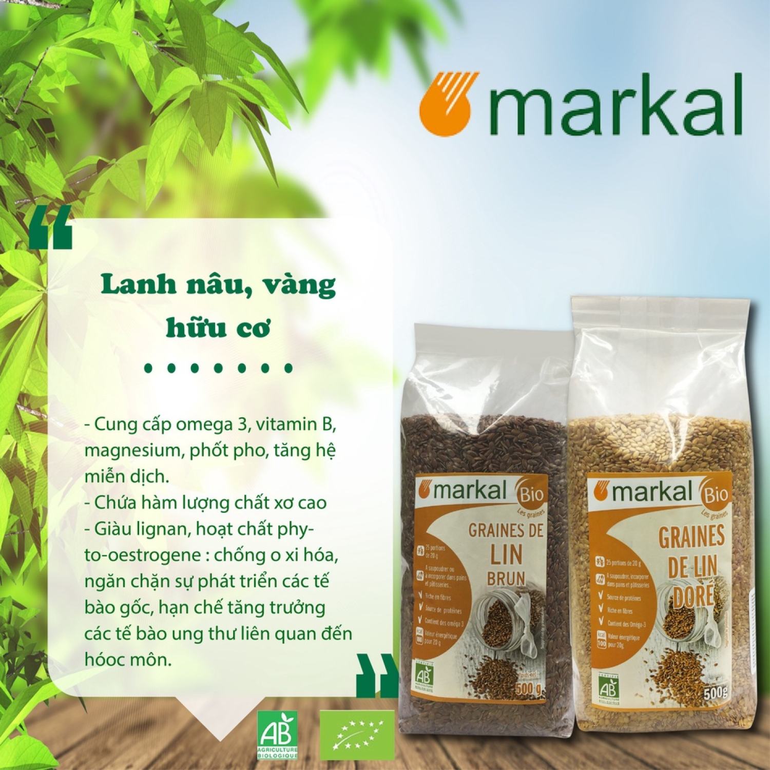 Hạt lanh nâu hữu cơ markal 500gram