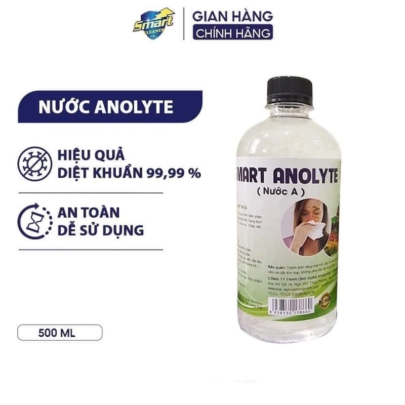 Lốc 6 chai Dung dịch sát khuẩn Smart Anolyte khử khuẩn tay, bề mặt an toàn từ thiên nhiên không kích ứng 500ml