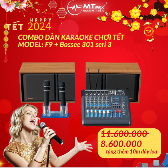 Combo dàn karaoke gia đình 2024 siêu hay loa 301 seri III kèm mixer liền công suất F9 sẵn 2 micro tặ