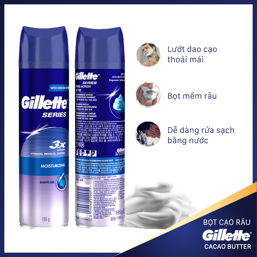 [Sản xuất tại Úc] Bọt cạo râu cao cấp Gillette Series bơ và hạt cacao 195g