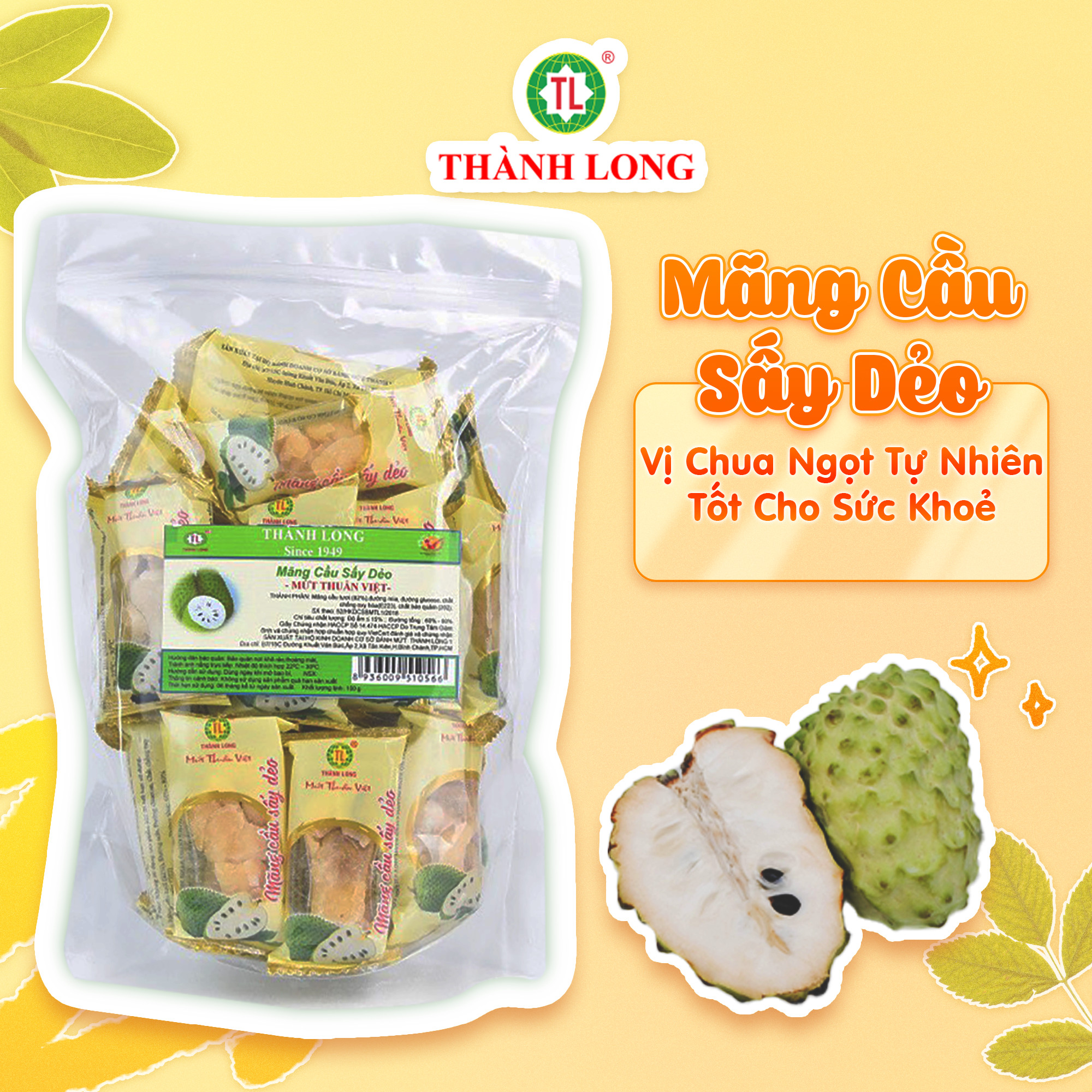 Mứt mãng cầu sấy dẻo truyền thống thơm ngon thành long 500gr - việt nam