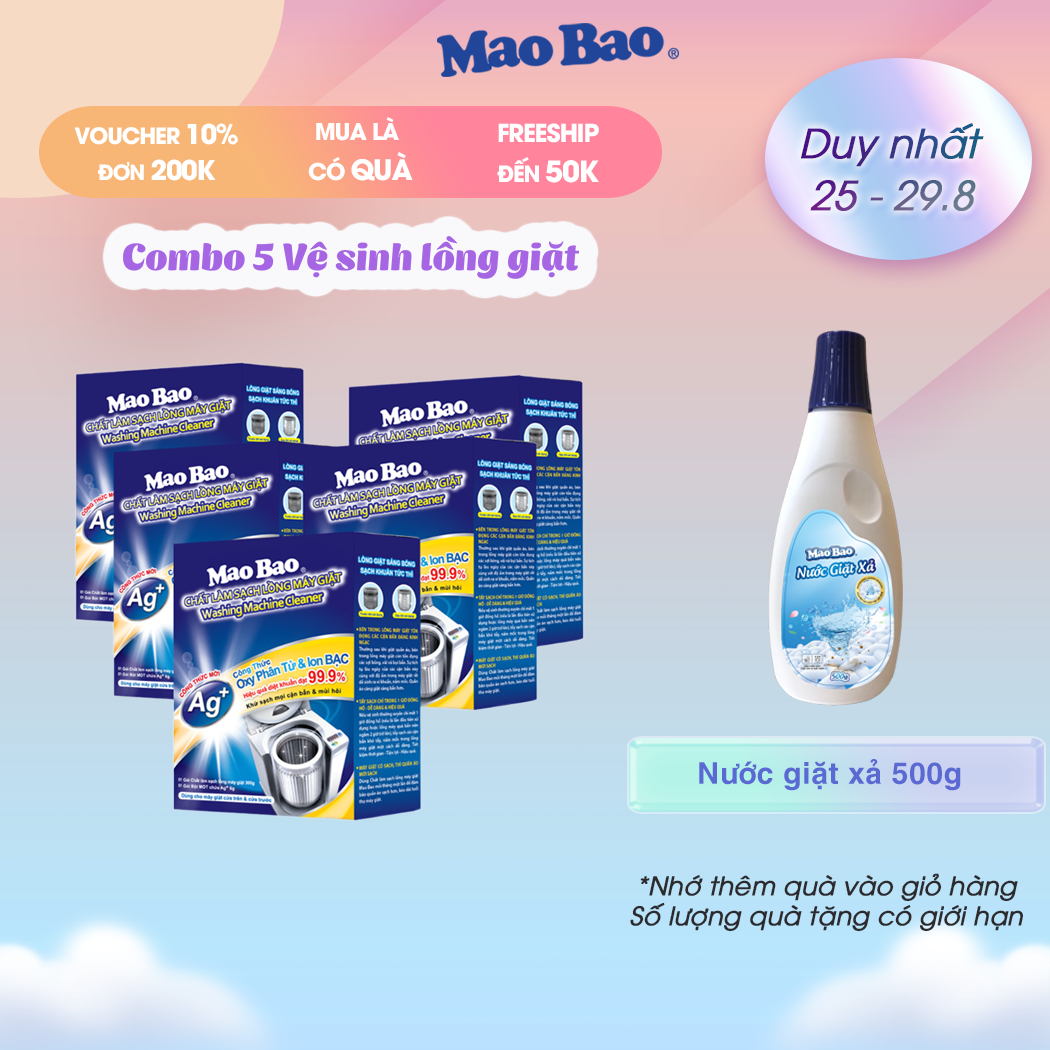 Combo 05 Hộp Chất Vệ Sinh lồng máy giặt Mao Bao Ag+ 306g