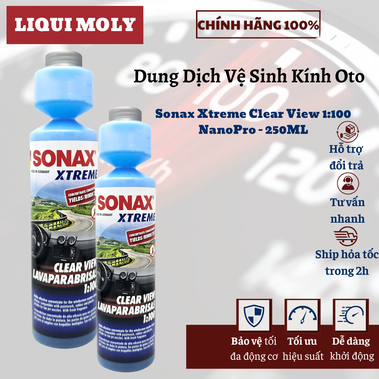 Nước rửa kính ô tô cao cấp sonax xtreme clear view 1:100 nanopro 250ml- sản xuất tại đức