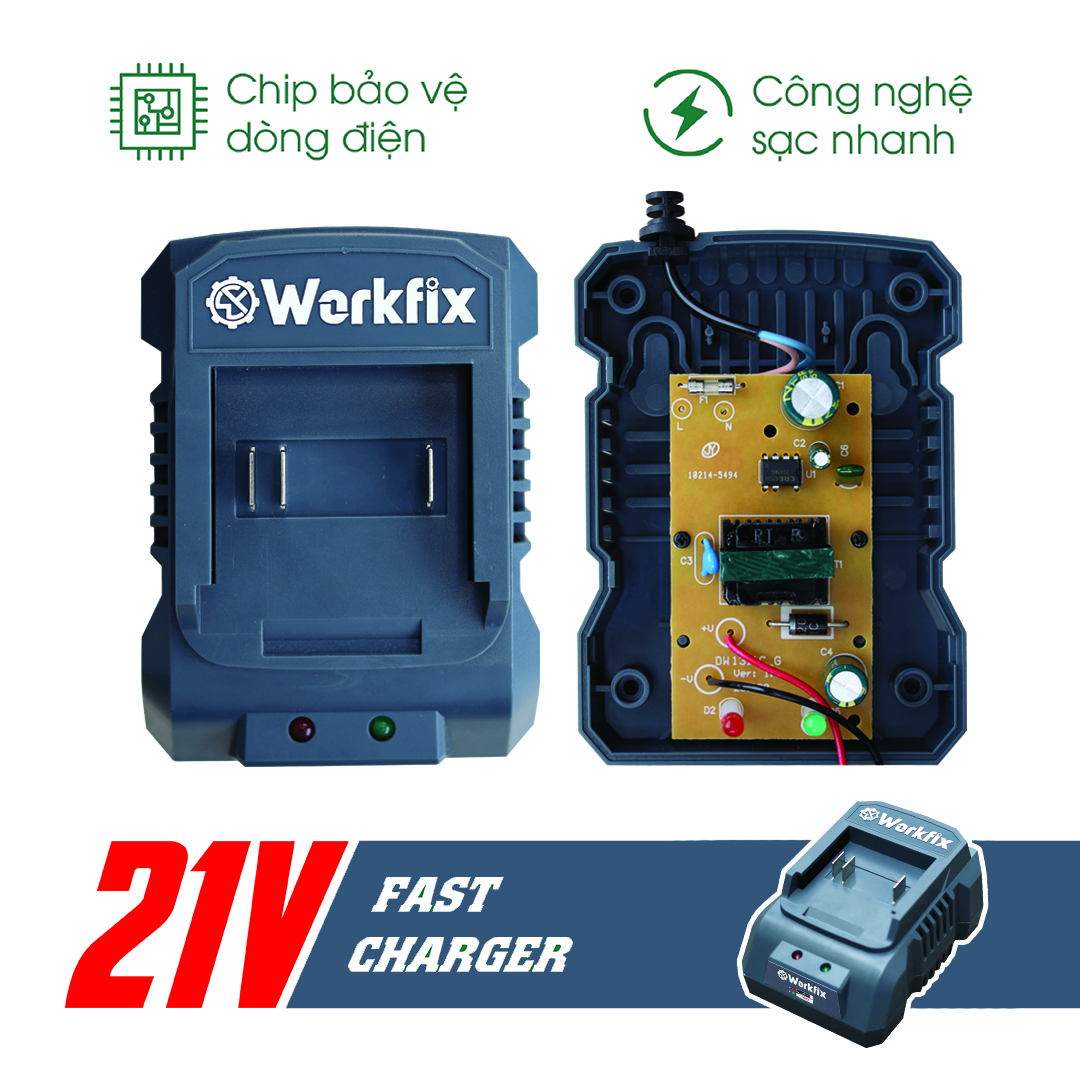 Sạc nhanh workfix-fc18a 1.8a, sạc pin máy khoan pin, máy siết bulong, máy bắn vít