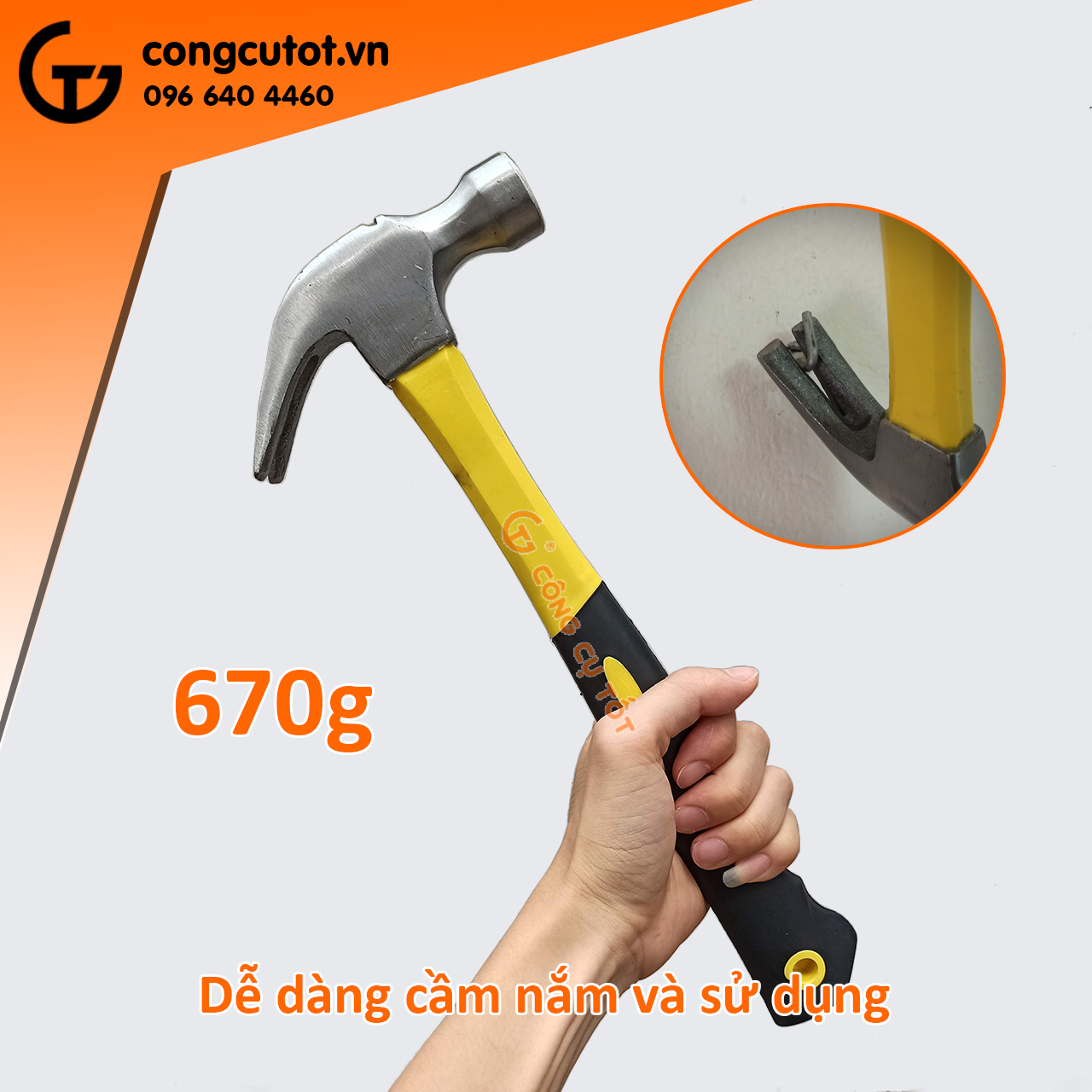 Búa nhổ đinh cán nhựa vàng 330mm nặng 670g