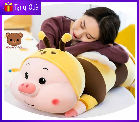 Gấu Bông Heo Ong Vàng Cosplay , Gối Ôm Heo Ong Vàng CosPlay Có Cánh Tiên Siêu Mềm Mịn