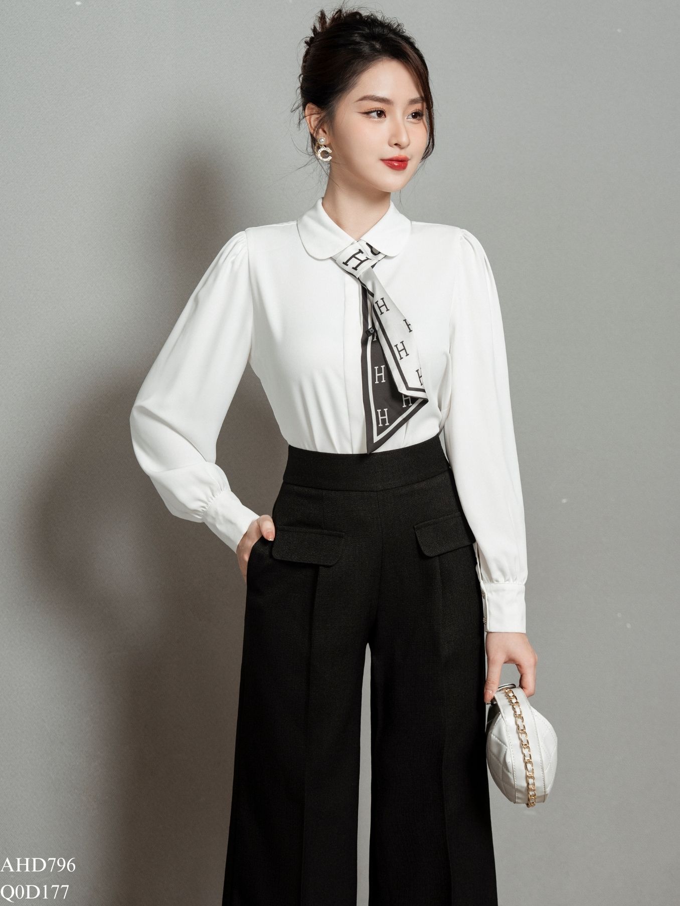 Áo sơ mi cổ sen nẹp giấu khuy tiinstore ahd796