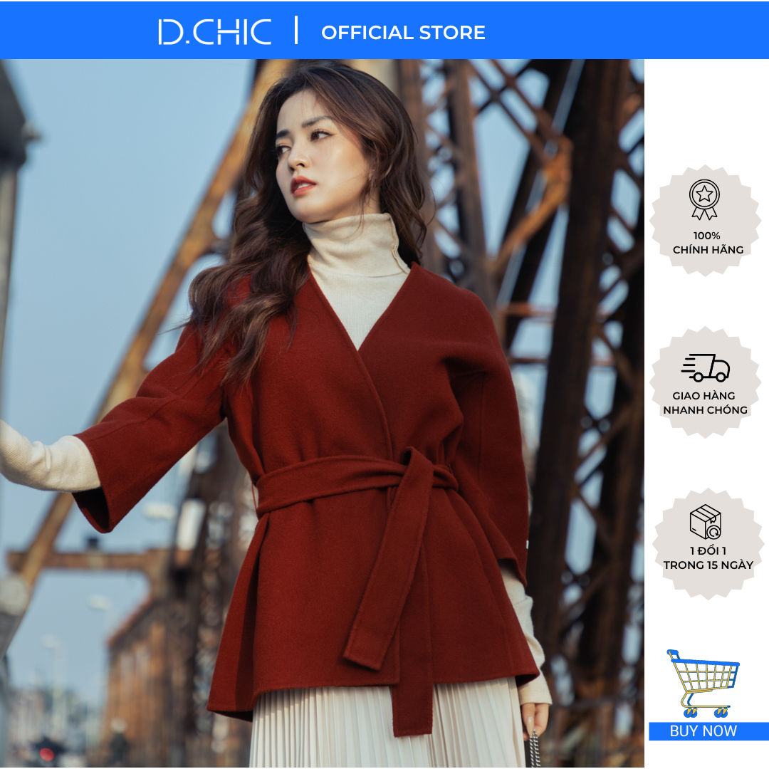 Áo vest dạ handmade 2022 dáng ngắn tay lỡ thắt đai eo d.chic ms: 162258