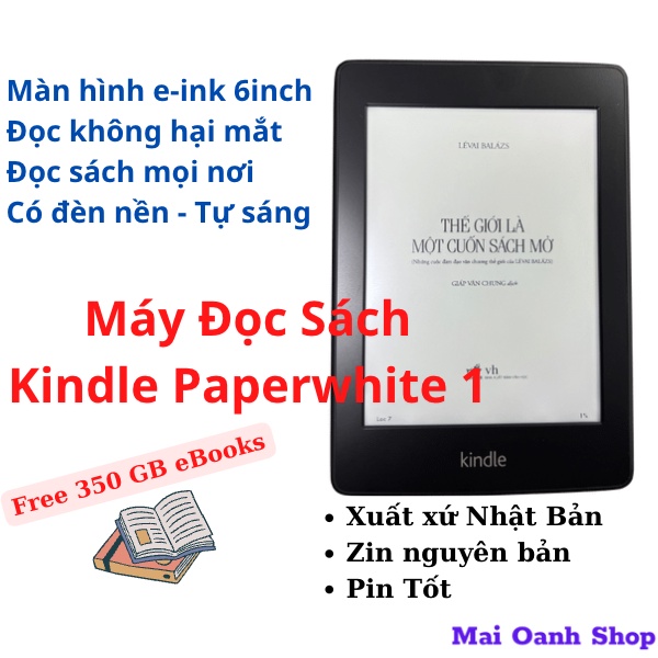 Máy đọc sách điện tử amazon kindle paperwhite 1 có đèn nền - kindle ppw1