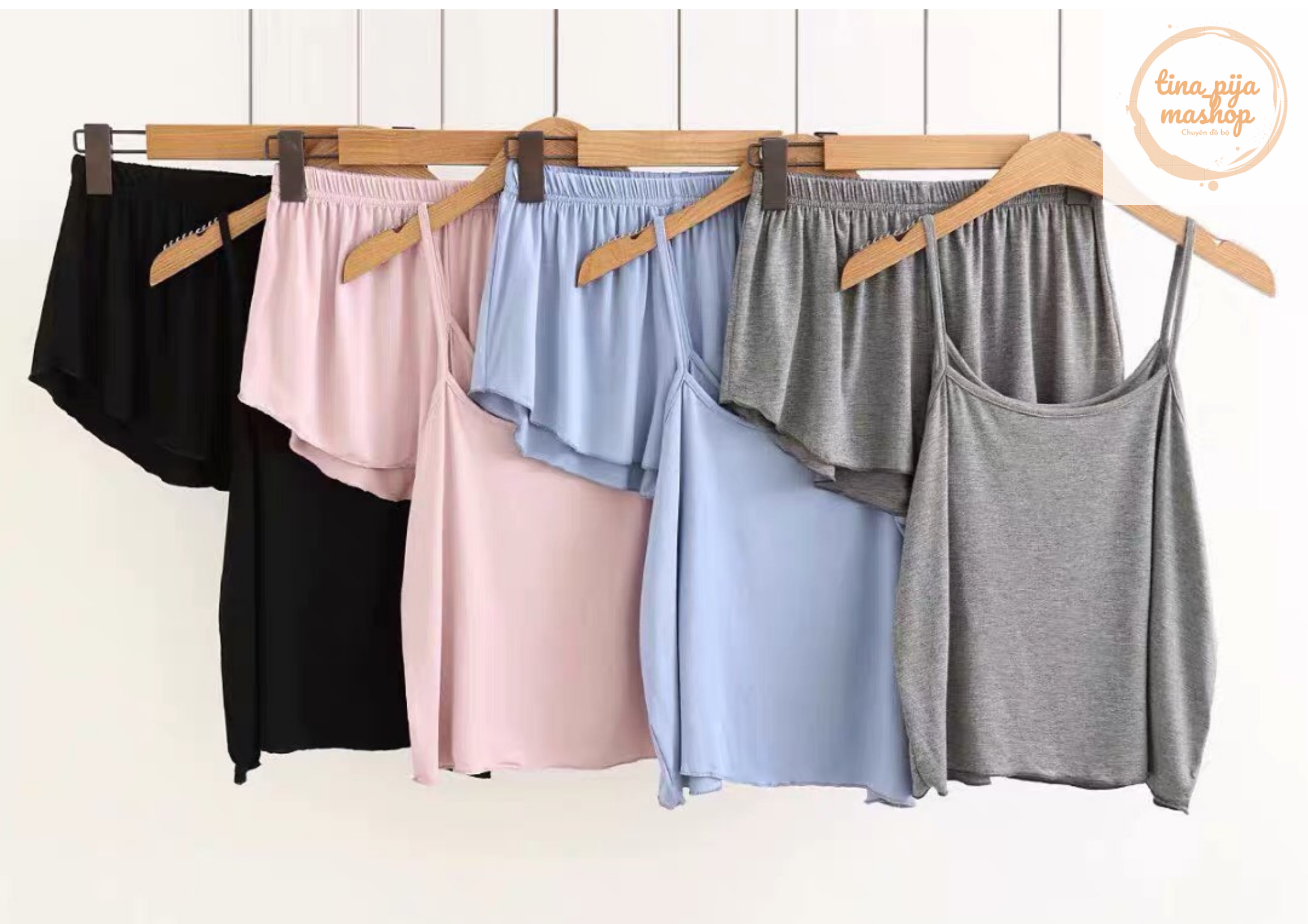 Bộ đồ ngủ 2 dây trơn chất liệu thun cotton mát, thấm hút mồ hôi kiểu dáng gợi cảm có size cho người đến 70kg