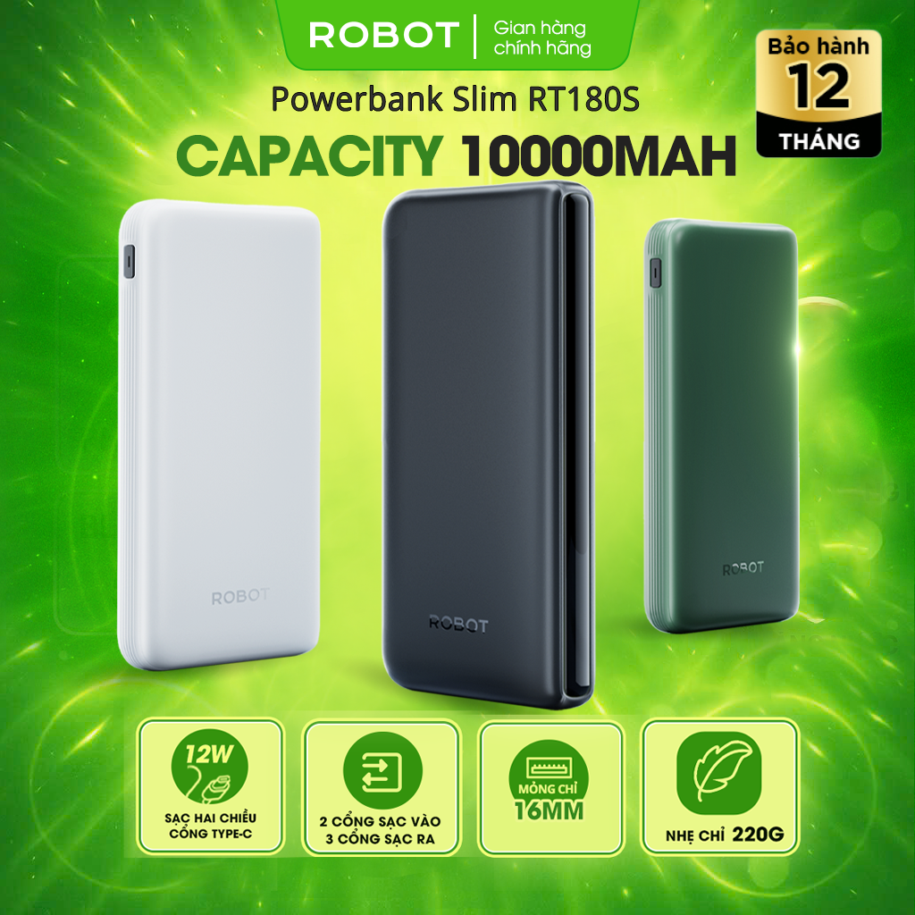  Pin dự phòng Robot RT180 RT190S RT22 RT23 RT32 dung lượng cao 10000 mAh 20000mAh 30000mAh cục sạc dự phòng nhỏ gọn nhiều lựa chọn 