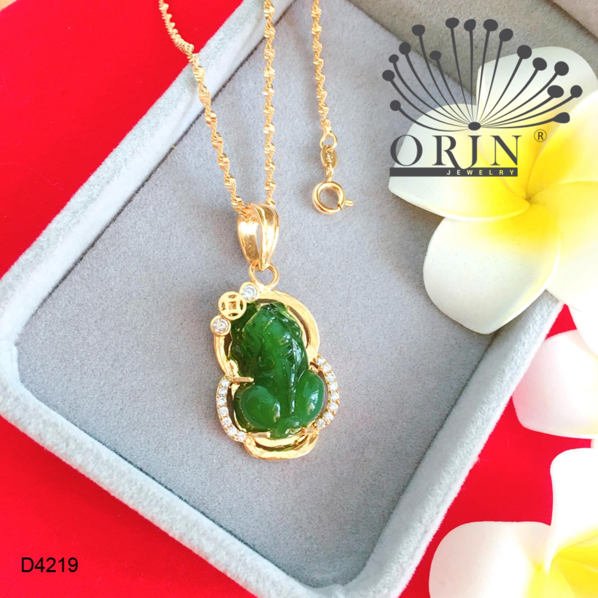 Dây chuyền nữ dạng xoắn mặt tỳ hưu màu xanh cẩm thạch đính đá thiết kế bền màu đẳng cấp Orin D4219 - Long Tien