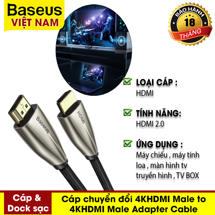 Cáp chuyển đổi Baseus Horizontal 4KHDMI Male to 4KHDMI Male Adapter Cable (HDMI to HDMI) cho Apple TV