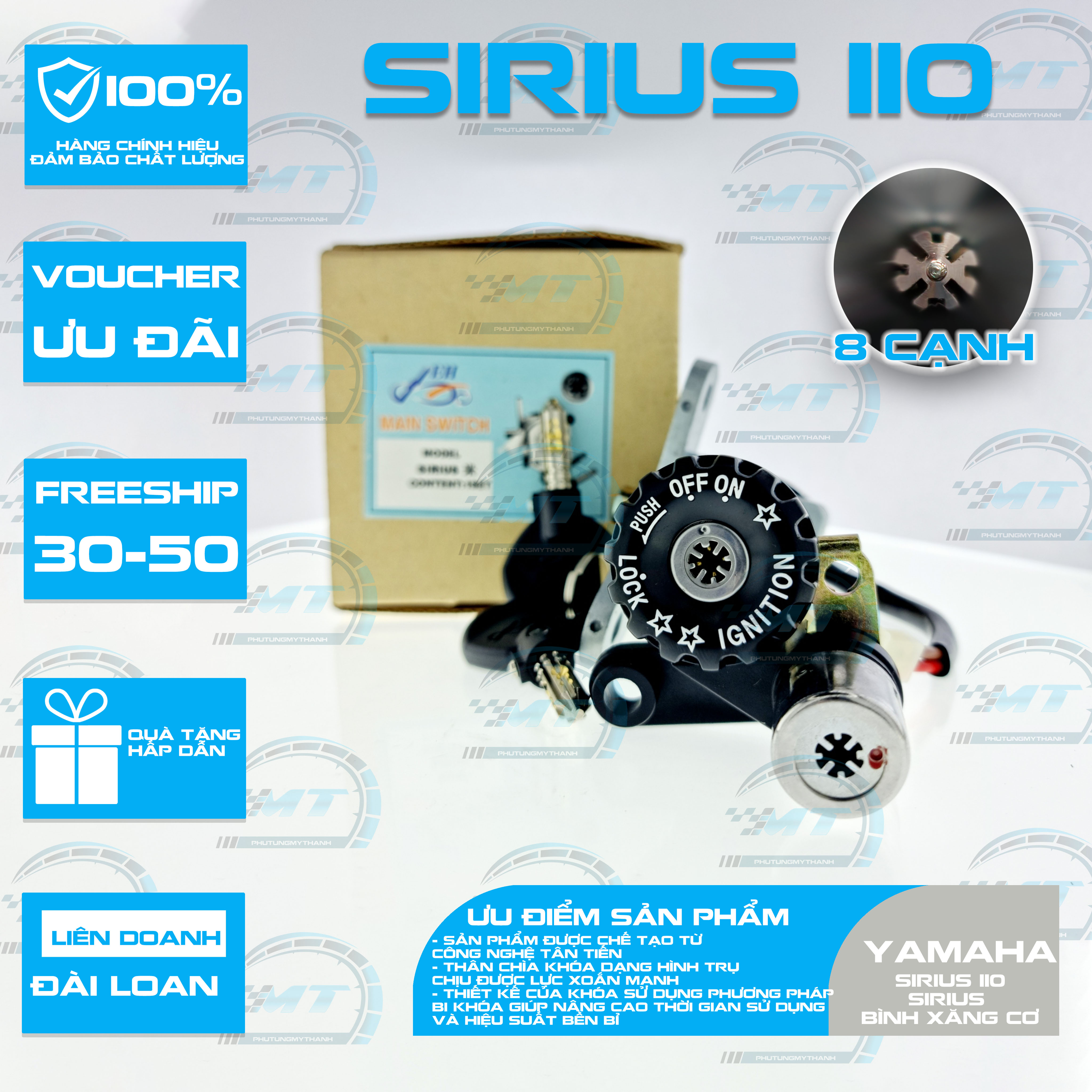 Ổ khóa 8 cạnh chống trộm xe Yamaha Sirius bình xăng cơ