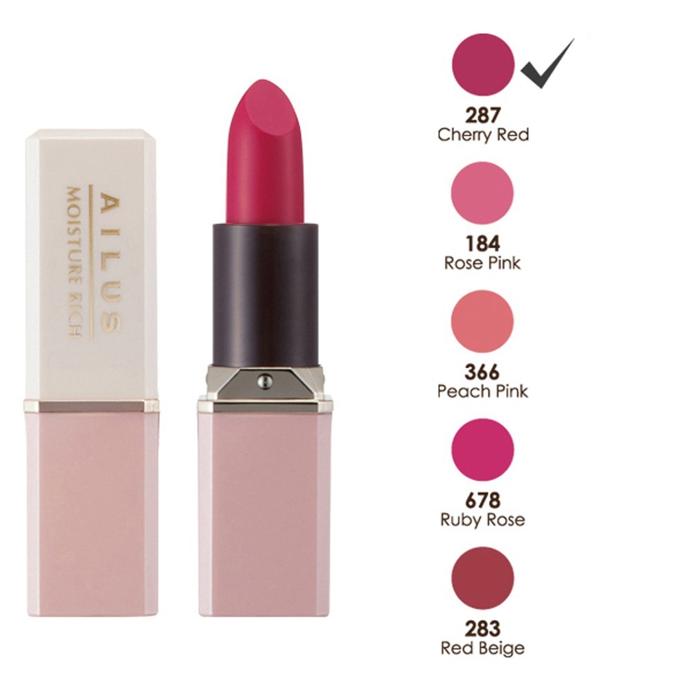 Son mịn môi giàu độ ẩm Naris Ailus Smooth Lipstick Moisture Rich Cao cấp Nhật Bản #287 Cherry Red