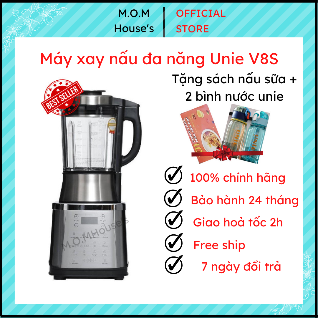 Máy xay sữa hạt đa năng Unie V8S M.O.M House's - Công suất 1800W - Xay mạnh - Mịn với 10 chức năng xay nấu-Hẹn giờ nấu - Tặng kèm quà tặng hấp dẫn