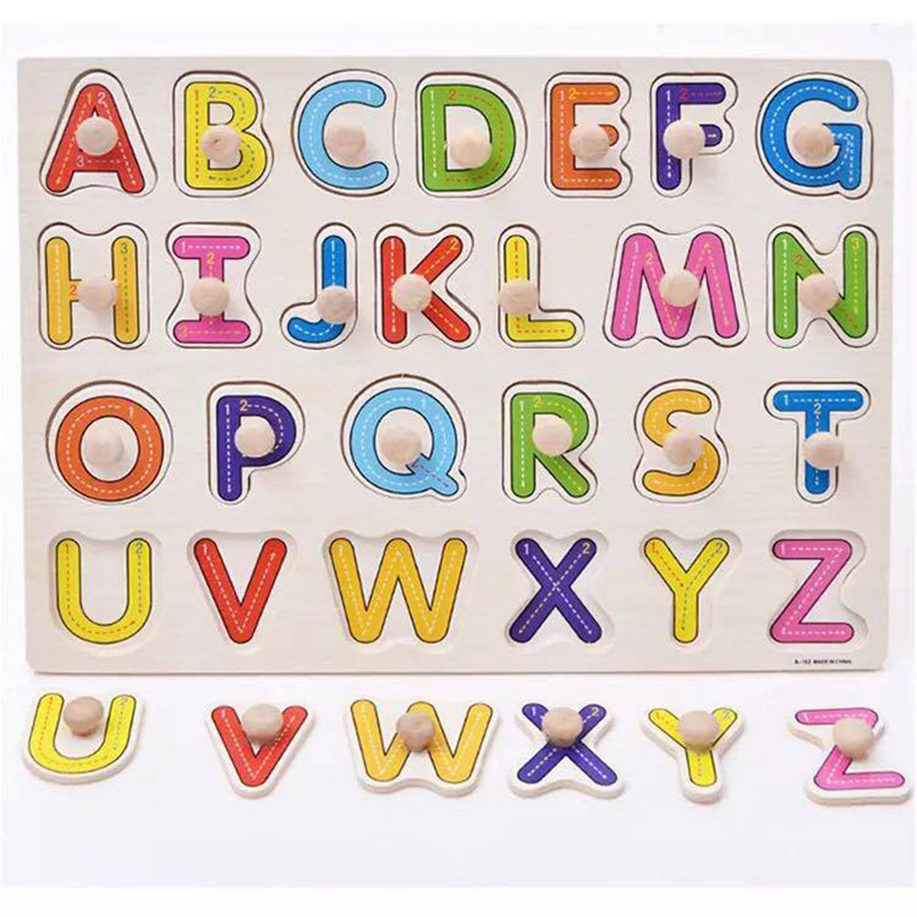 Đồ Chơi Bảng Ghép Hình Chữ Cái Có Núm Cầm Tay Cho Bé Bằng Gỗ