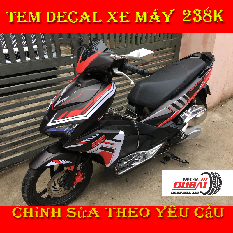 Tem Trùm AirBlade Đen Nhám Đỏ Trắng Thể Thao