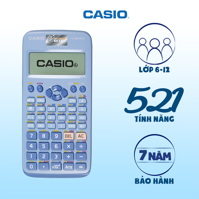 Máy tính fx580VN X Casio xanh trẻ trung dành cho học sinh sinh viên Dùng cho các kì thi đại học tốt nghiệp tính toán chính xác