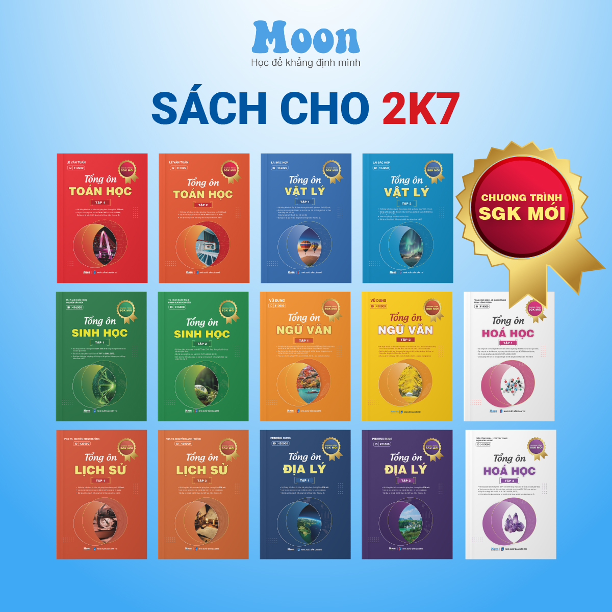 Sách lớp 12 chương trình mới: tổng ôn Toán, Lý, Hoá, Sinh, Văn, Sử, Địa ôn thi thpt quốc gia, đgnl Moonbook