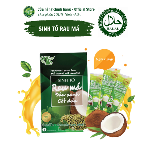 Halal Bột Sinh Tố Rau Má Đậu Xanh Cốt Dừa Hộp 108gr thanh mát, giải nhiệt thơm ngon Onelife 100% Nguyên Chất, Khuyến mãi tặng kèm sticker Rau má 2gram
