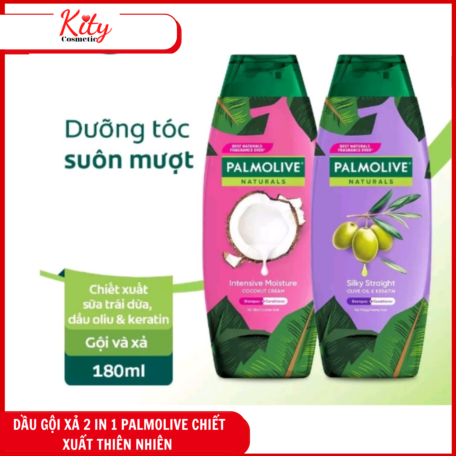 180ml Dầu gội Palmolive kèm dầu xả 2in1 chiết xuất thiên nhiên