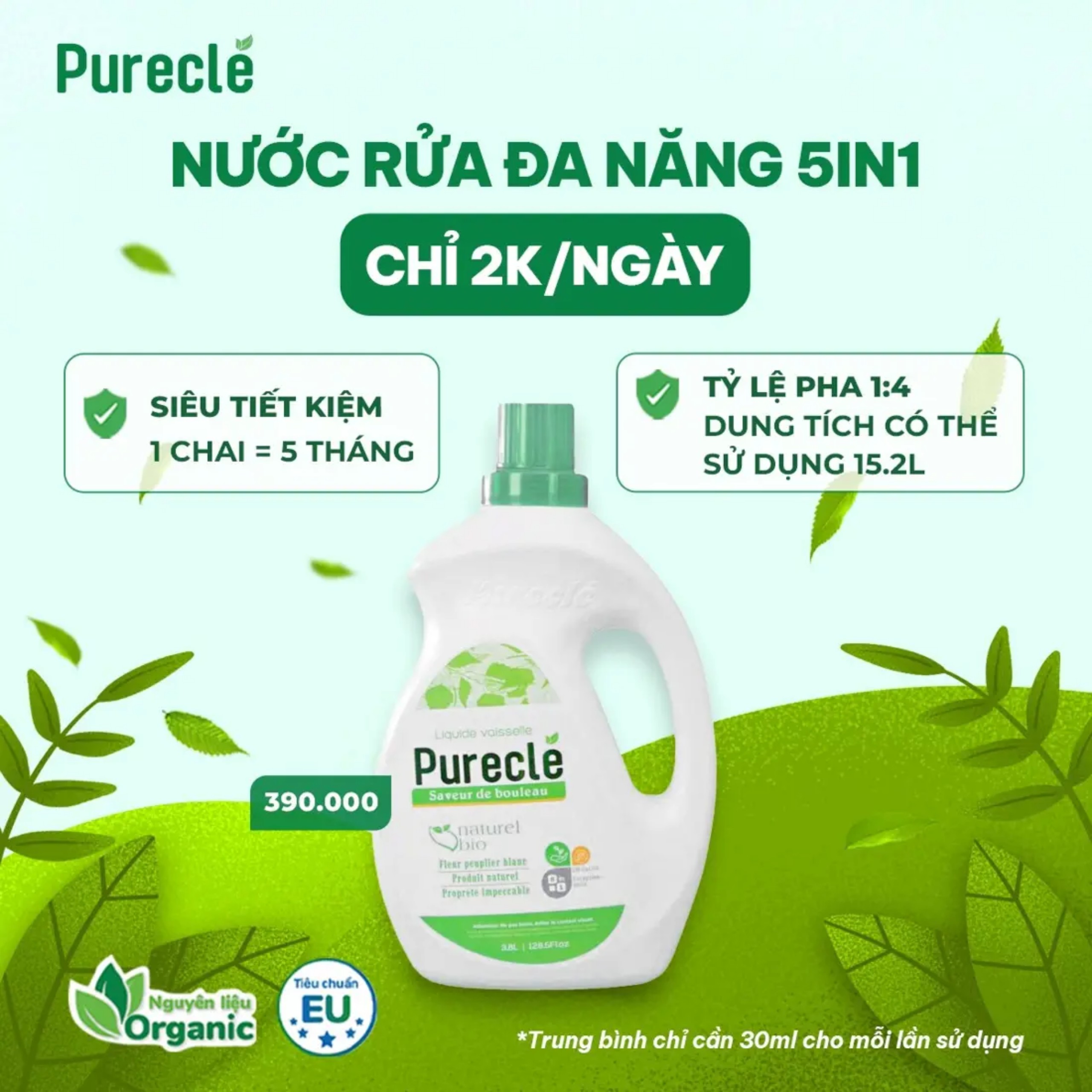 Nước rửa chén Pureclé 3L8