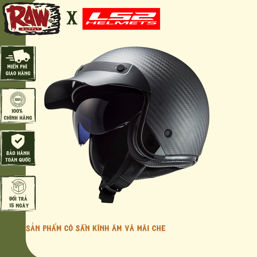 Mũ bảo hiểm 3/4 LS2 nón bảo hiểm sợi thủy tinh cao cấp Arrowshop