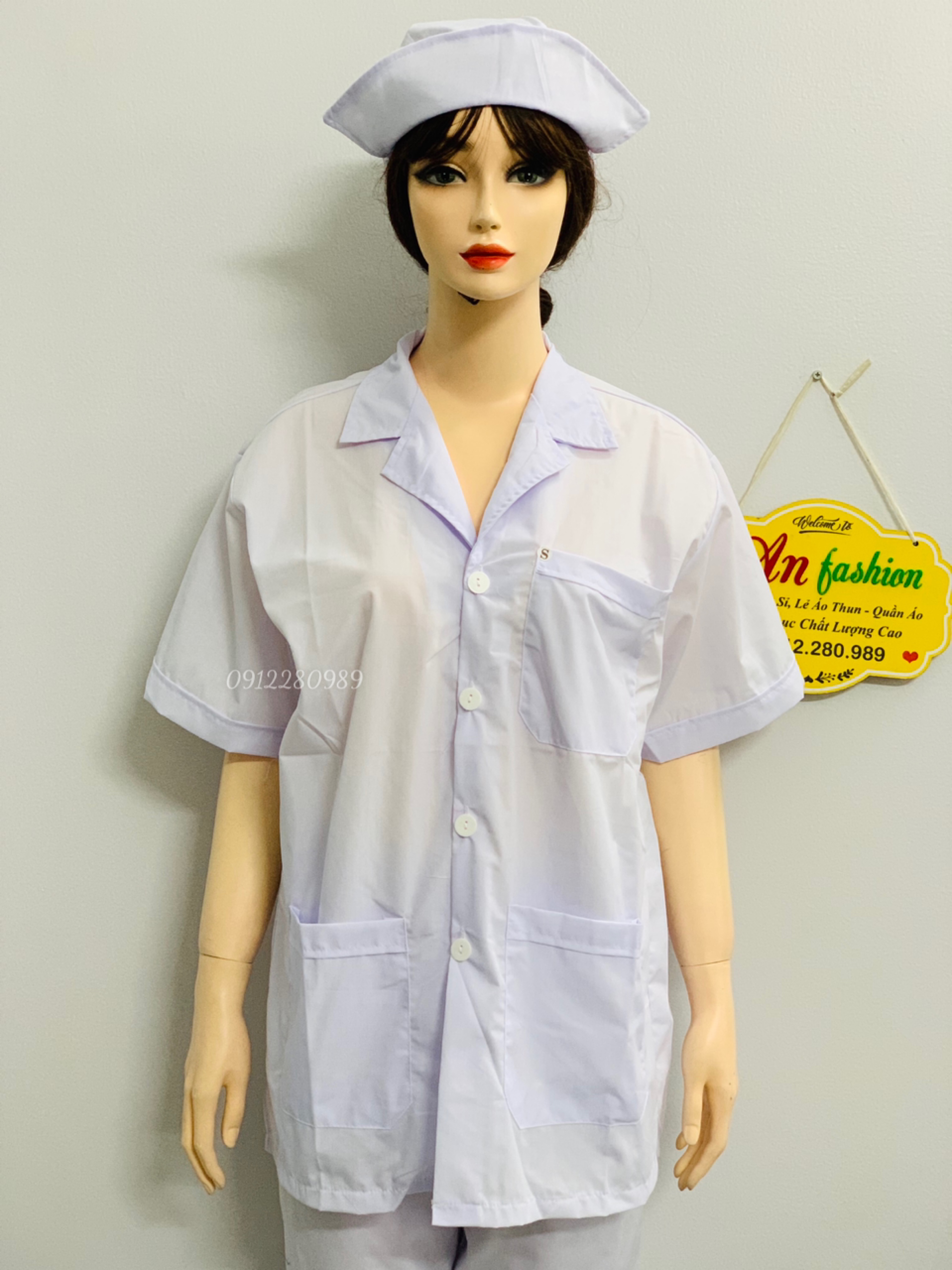 Áo Blouse form xuông nam nữ ngắn tay 3 túi vuông vải kate _ Hình chụp thật