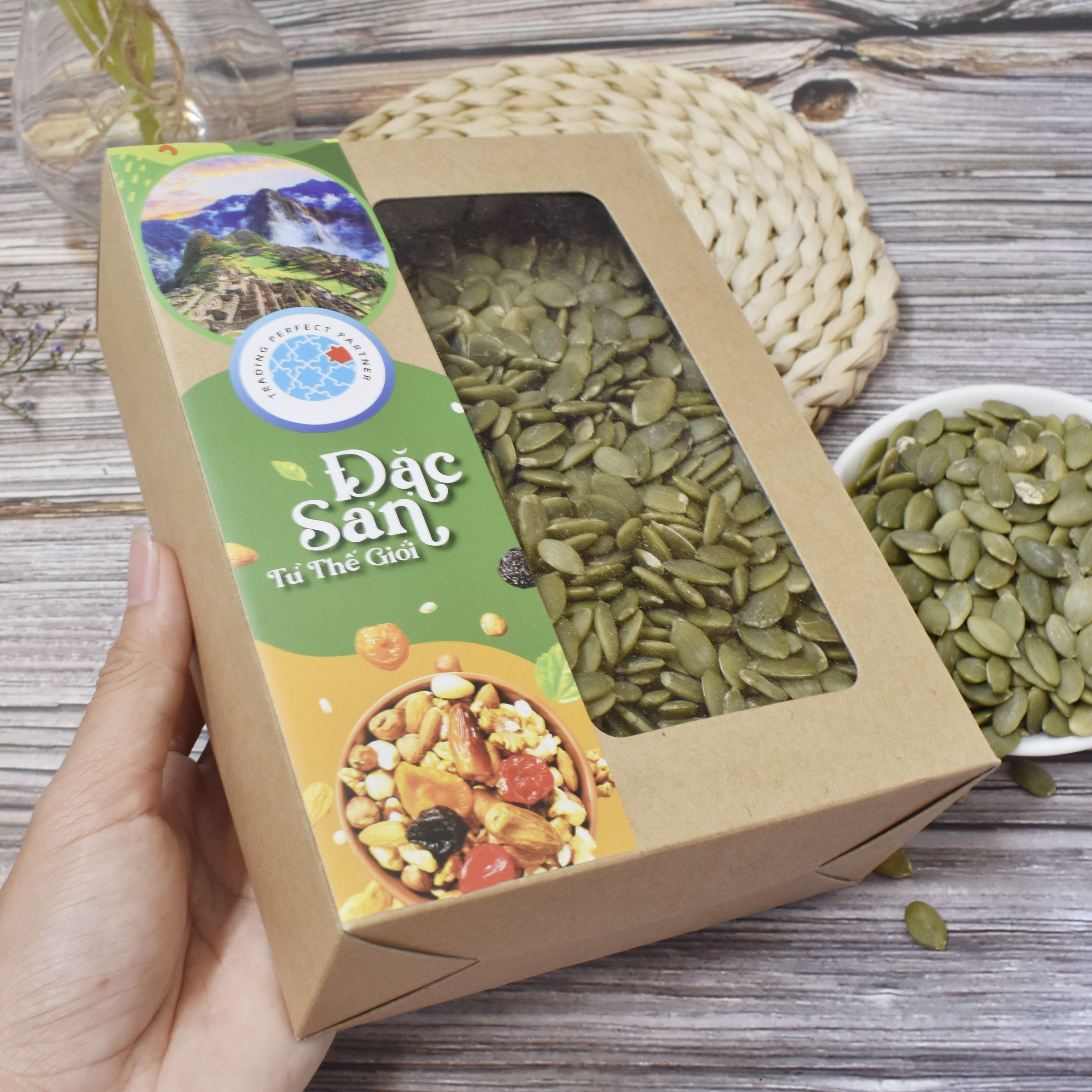 Nhân Bí Xanh Trading Perfect Partner đã nướng mộc thơm ngon hộp giấy draft 250g _ Nhân hạt bí xanh nướng mộc giòn béo