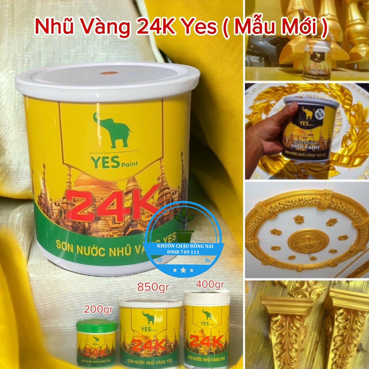 Sơn chậu kiểng nhũ vàng 24k hệ nước Yes paint.