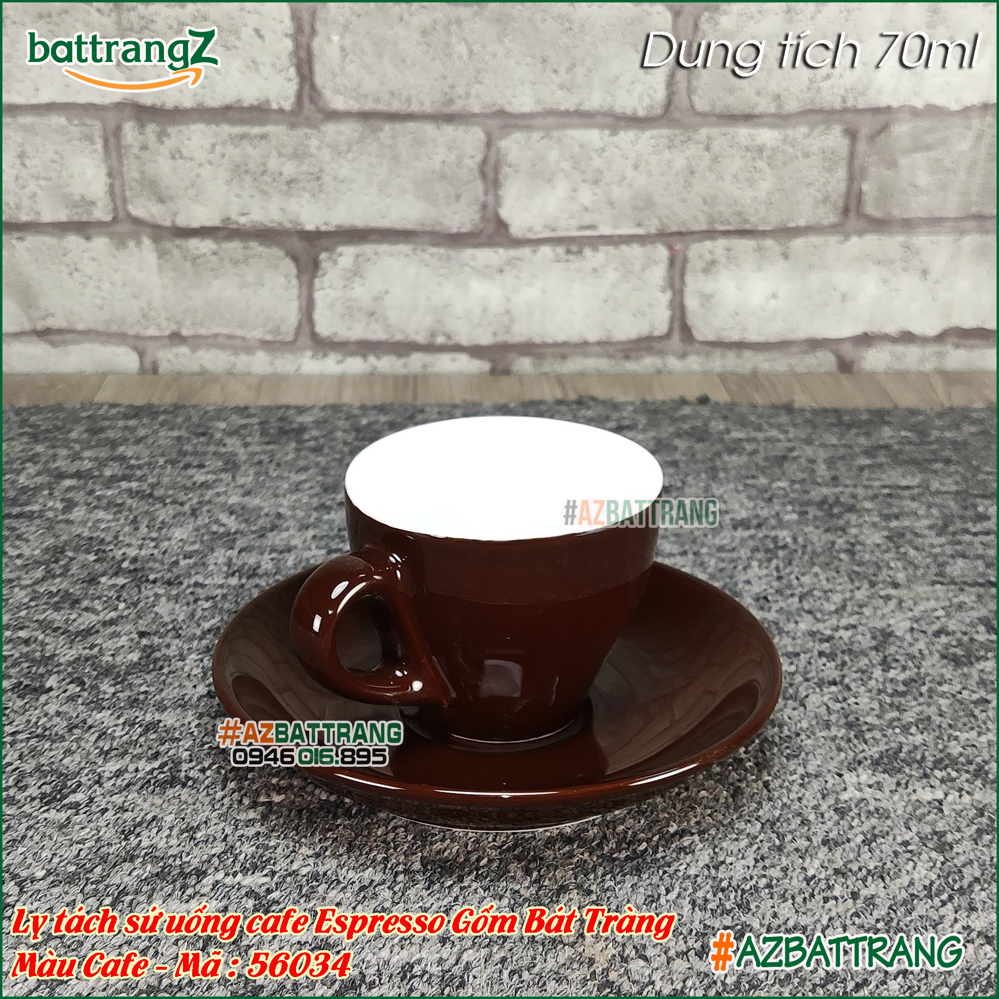 [70ML] Ly sứ uống cafe Espresso màu Cà phê Gốm Bát Tràng