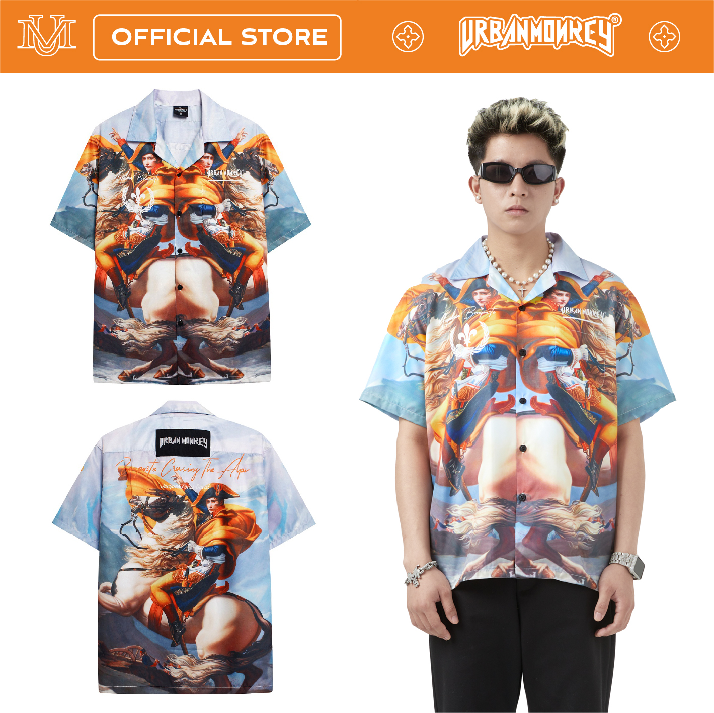 Áo sơ mi urban monkey napoleon 3.0 xanh dương họa tiết nổi bật