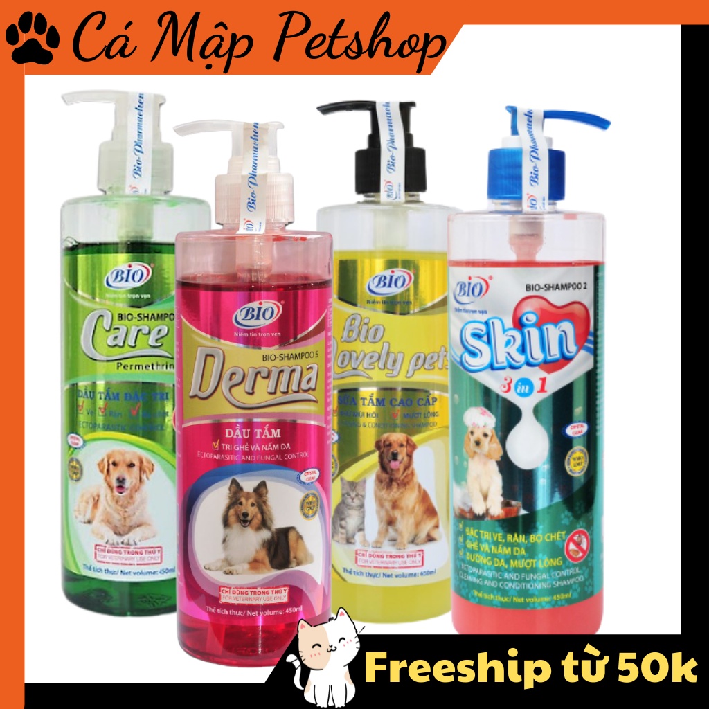 Sữa tắm cho chó mèo BI-O, Sữa tắm ghẻ, nấm, ve rận bọ chét, dưỡng da, mượt lông cho chó mèo