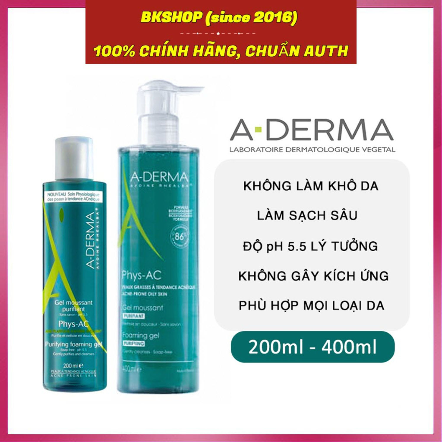 Hàng Pháp Sữa rửa mặt Aderma el cho da dầu mụn, nhạy cảm 200ml - 400ml