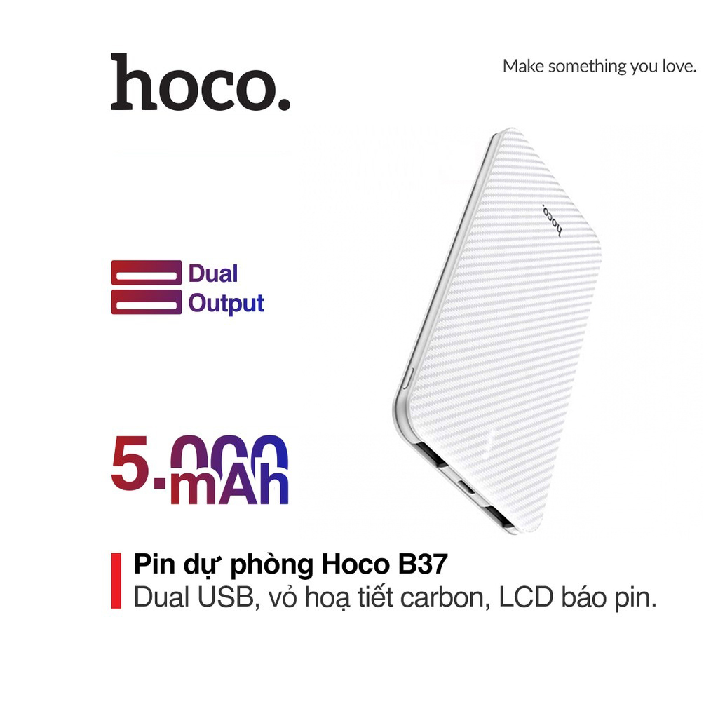 Pin sạc dự phòng Hoco B37 pin 5000mAh họa tiết carbon 2 cổng USB tích hợp đèn Led báo sạc