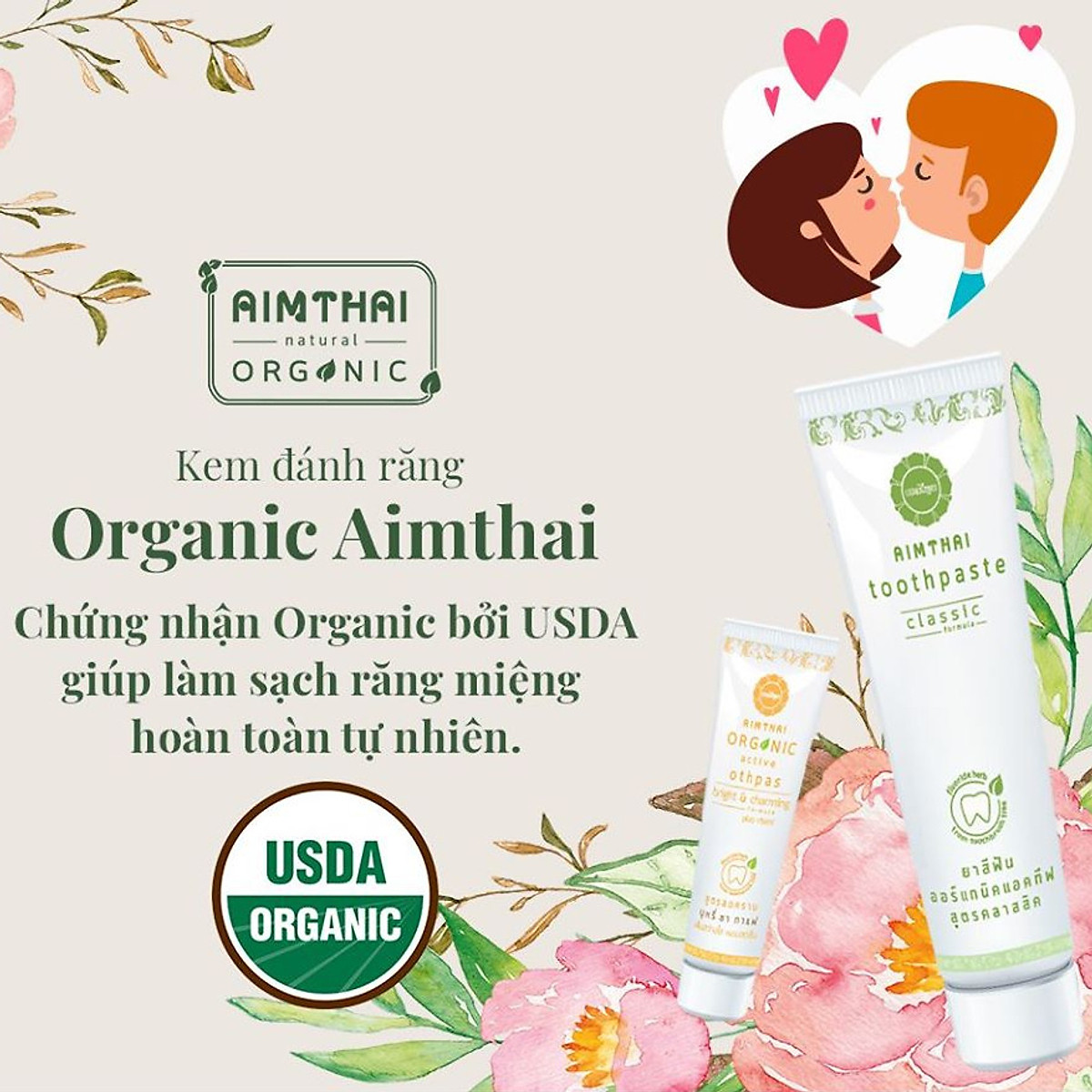 Kem đánh răng thảo dược Organic Aimthai từ Thái Lan ngừa sâu răng chống ố răng hôi miệng ngừa nhiệt miệng và mảng bám – Classic Fomula – 100gr